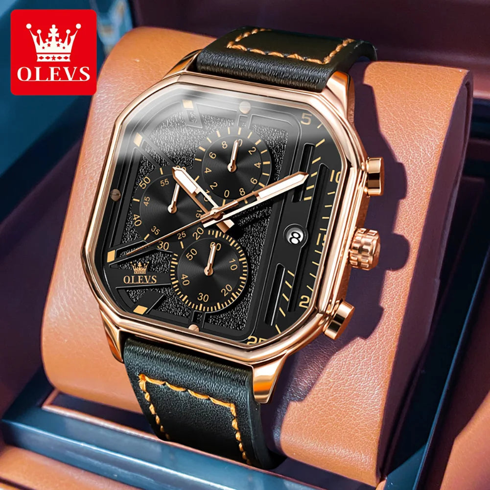 Montre Homme OLEVS – Élégance Carrée et Fonctionnalité Avancée